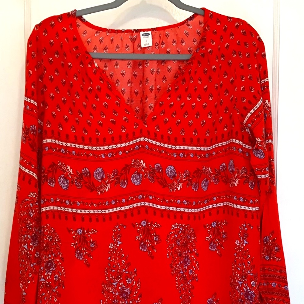 Old Navy Women’s Red Paisley Boho Long Sleeve Shirt Size Large